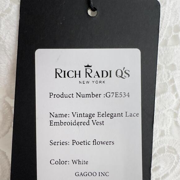 Rich Radi Q's Top Womens Large White Lace Embroidered Tank Vest Boho Elegant - Picture 8 of 16